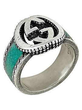 Gucci Gucci Interlocking G Ring, Sterling Silver 925, Green, Women's (view 1)