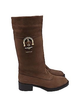 Salvatore Ferragamo Salvatore Ferragamo Buckle Accent Riding Boots in Brown Suede (view 1)