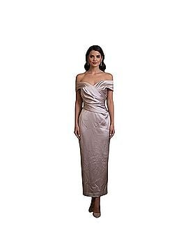 Talbots Talbot Runhof Stretch Lilac Satin Off-the-Shoulder Gown Cocktail Dress (view 1)