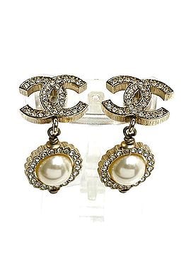 Chanel CHANEL Metal Coco Mark Rhinestone Faux Pearl Earrings AB2307 7.2g Women's (view 1)