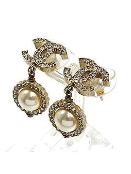 Chanel CHANEL Metal Coco Mark Rhinestone Faux Pearl Earrings AB2307 7.2g Women's (view 2)