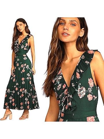 Lulus Forest Green Floral Maxi Dress With Blush Roses Casual Dress (view 1)