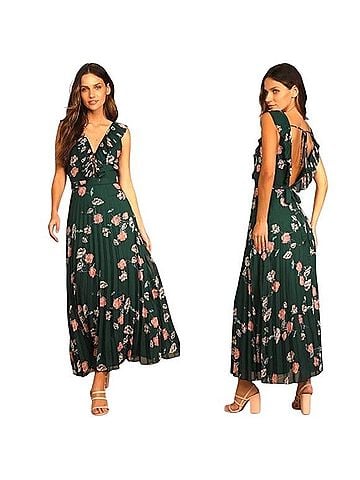 Lulus Forest Green Floral Maxi Dress With Blush Roses Casual Dress (view 2)