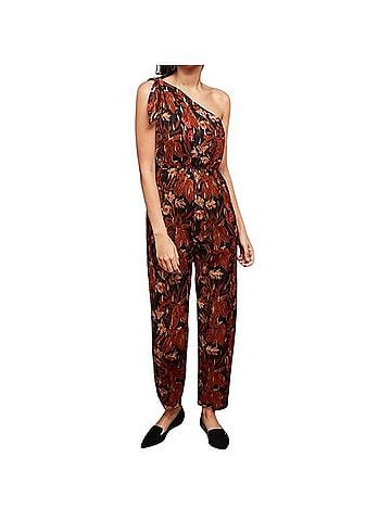 Anthropologie One-Shoulder Leaf-Print Jumpsuit Jumpsuit (view 1)