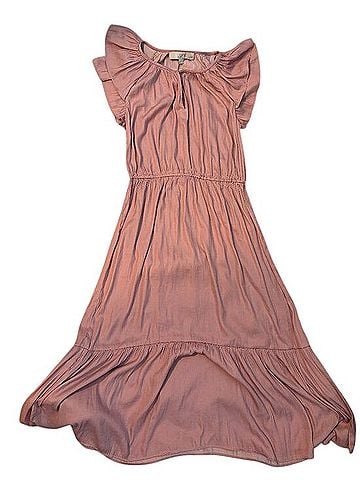 Ann Taylor LOFT Blush Flutter Sleeve Midi Dress Casual Dress (view 1)