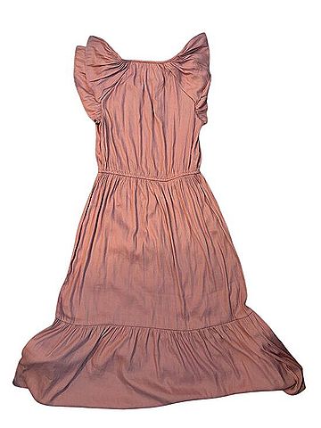Ann Taylor LOFT Blush Flutter Sleeve Midi Dress Casual Dress (view 2)