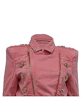 Balmain Balmain Belted Cropped Denim Jacket in Pink Cotton (view 2)