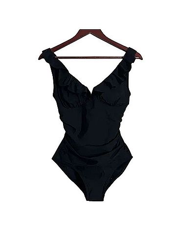 DKNY Ruffle Plunge Underwire Tummy Control One Piece Swimsuit (view 1)