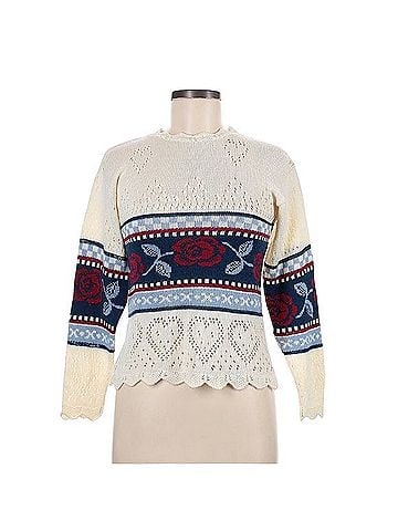 American Vintage Vintage 90s Floral Rose Knit Cream Sweater Pullover Sweater (view 1)