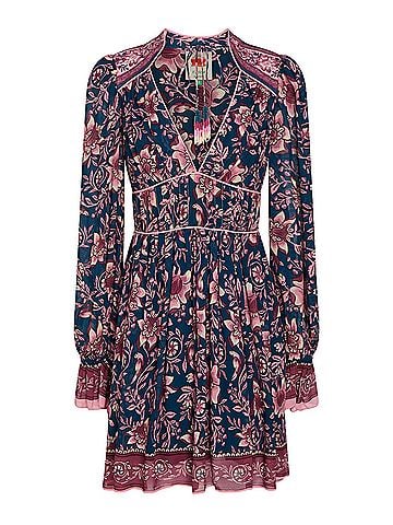 FARM Rio Pintucked Floral Print Voile Mini Dress Casual Dress (view 1)