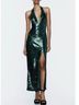 Zara 100% Polyester Solid Green Cocktail Dress Size XS - photo 5