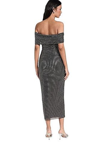 Self-Portrait Printed Mesh Rhinestone Midi Dress Casual Dress (view 2)