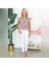 THML 100% Polyester Print Pink Orange Sleeveless Blouse Size S - photo 5