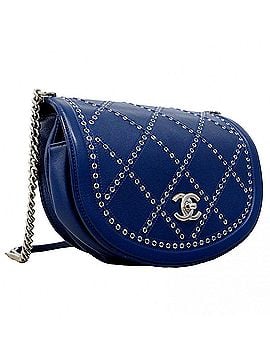 Chanel Chanel Shoulder Bag, Chain Shoulder, Coco Eyelet Leather, Blue, Women's (view 2)