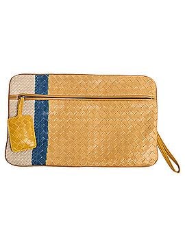 Bottega Veneta Bottega Veneta Intreciatto Zipped Clutch Bag in Yellow Leather (view 1)