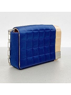 Chanel Chanel Chocolate Bar Chain Shoulder Bag, Satin, Navy Orange, Women's (view 2)