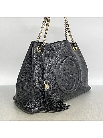Gucci Gucci Soho Shoulder Bag 536196 Leather Black Champagne Women's (view 2)