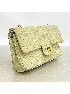 Chanel Chanel Matelassé Shoulder Bag, Double Flap, Chain, Suede, Green, Women's (view 2)