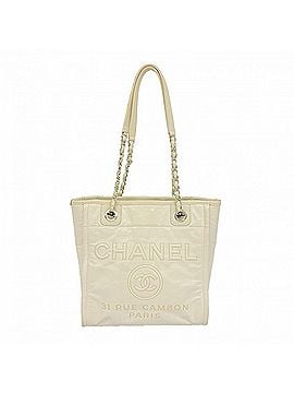 Chanel Chanel Deauville Chain Tote Bag, Leather, Ivory, Women's (view 1)