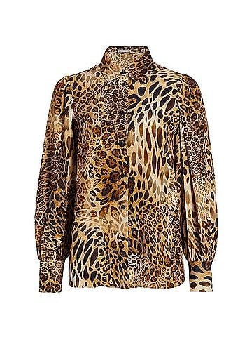 Elie Tahari Animal Print Balloon-Sleeve Blouse Long Sleeve T-Shirt (view 1)