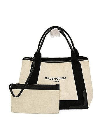 Balenciaga Balenciaga Navy Cabas S 339933 Women's Canvas,Leather Handbag Black,Off-white (view 1)