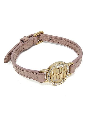 Miu Miu Miu Miu MADRAS Leather,Metal Rhinestone Charm Bracelet Light Pink (view 1)