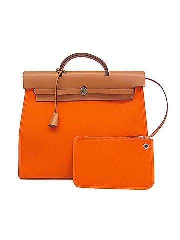 Hermès Hermes Her Bag Zip MM Men,Women Toile Officier,Leather Handbag,Shoulder Bag Beige,Orange (view 1)