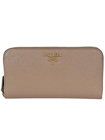 Prada Prada PRADA Logo Round Zip Long Wallet, Saffiano Leather, Beige, 1ML506, Women's (view 1)