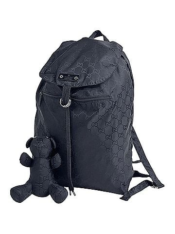 Gucci Gucci GG pattern backpack with bear charm, nylon, black, 223670, women's. (view 1)