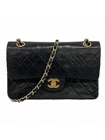 Chanel Chanel Matelassé Shoulder Bag, Double Flap, Chain, Lambskin, Black, Women's (view 1)