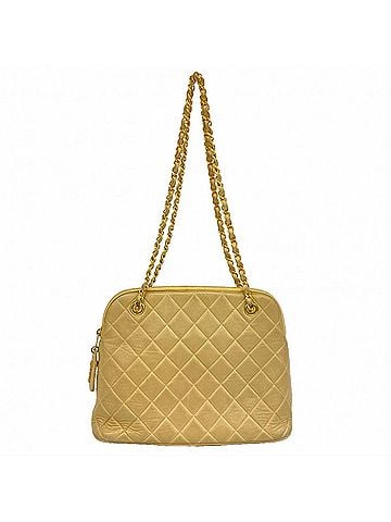 Chanel Chanel Matelassé Chain Shoulder Bag, Lambskin, Beige, Women's (view 1)