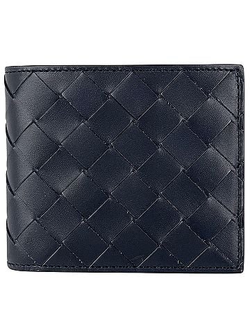 Bottega Veneta Bottega Veneta Intrecciato Bi-fold Leather Wallet, Navy, Men's (view 1)