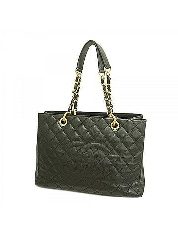 Chanel Chanel Tote Bag/Chain Tote, Matelassé Caviar Leather, Black, Women's (view 1)