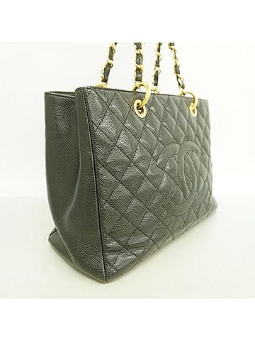 Chanel Chanel Tote Bag/Chain Tote, Matelassé Caviar Leather, Black, Women's (view 2)