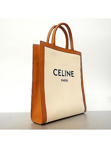 Céline Celine Vertical Cabas Tote Bag, Canvas and Leather, White Brown, 2-way bag for women (view 2)