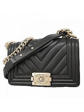 Chanel Chanel Boy Shoulder Bag, V-stitch Chain Lambskin, Black/Champagne, Women's (view 1)