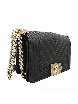 Chanel Chanel Boy Shoulder Bag, V-stitch Chain Lambskin, Black/Champagne, Women's (view 2)