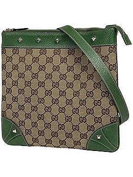Gucci Gucci GG pattern shoulder bag, studded, canvas, beige/green, 120893, women's. (view 1)