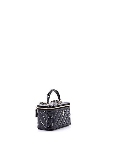 Chanel Classic Top Handle Vanity Case with Chain Quilted Patent Small (view 2)