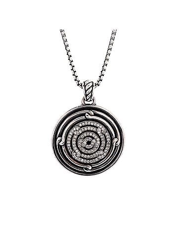 David Yurman Labyrinth Disc Pendant Necklace Sterling Silver with Diamonds (view 1)
