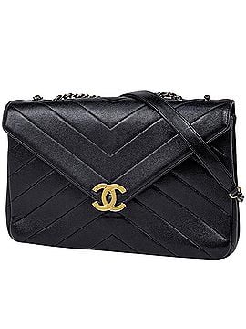 Chanel Chanel V-stitch Chain Shoulder Bag, Coco Mark, Chevron, Double Chain, Leather, Black, Women's (view 1)