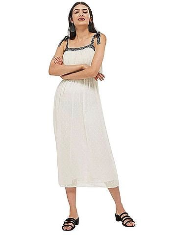 Topshop Ivory Swing Tie Shoulder Polka Dot Midi Dress Cocktail Dress (view 1)