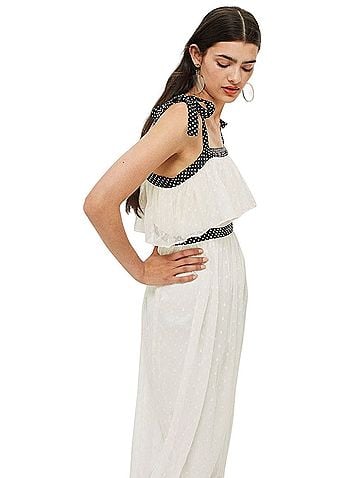 Topshop Ivory Swing Tie Shoulder Polka Dot Midi Dress Cocktail Dress (view 2)