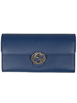 Gucci Gucci Interlocking G Long Wallet, Billfold, Coin Purse, Leather, Blue, 615524, Women's (view 1)