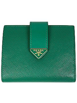 Prada Prada PRADA Logo Plate Bi-fold Wallet Saffiano Leather Green 1MV204 Women's (view 1)