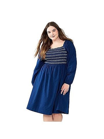 Draper James RSVP RSVP Puff Sleeve Smocked Square Neck Midi Dress Casual Dress (view 1)