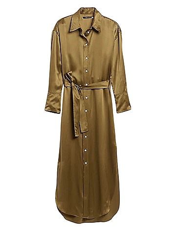 Banana Republic Muse Silk Maxi Olive Green Cargo Button Down Casual Dress (view 1)