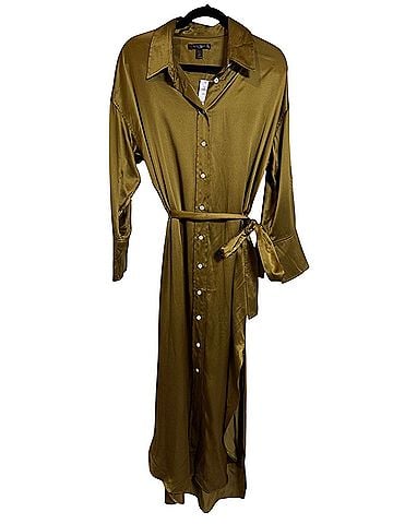 Banana Republic Muse Silk Maxi Olive Green Cargo Button Down Casual Dress (view 2)