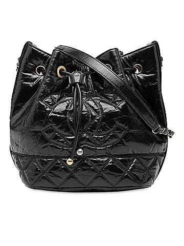 Chanel Shiny Aged Calfskin CC Chain Drawstring Bucket Bag (view 1)