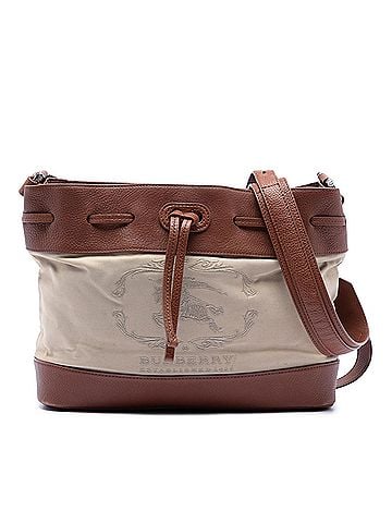 Burberry Leather Trimmed Canvas Drawstring Bucket Bag (view 1)